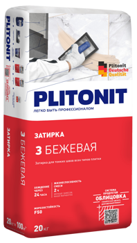 Затирка для швов плитки PLITONIT 3 (2-6 мм) бежевая, 20 кг